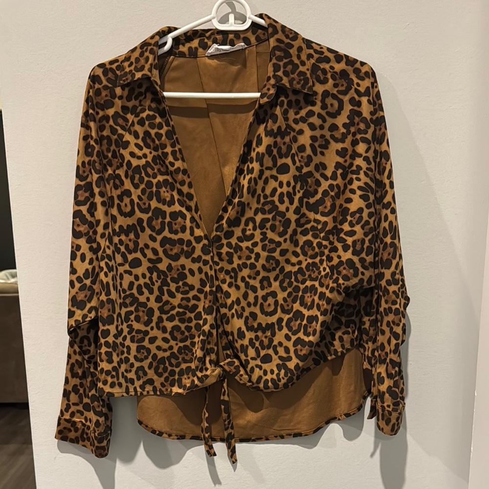 Leopard Print Button-Up Blouse